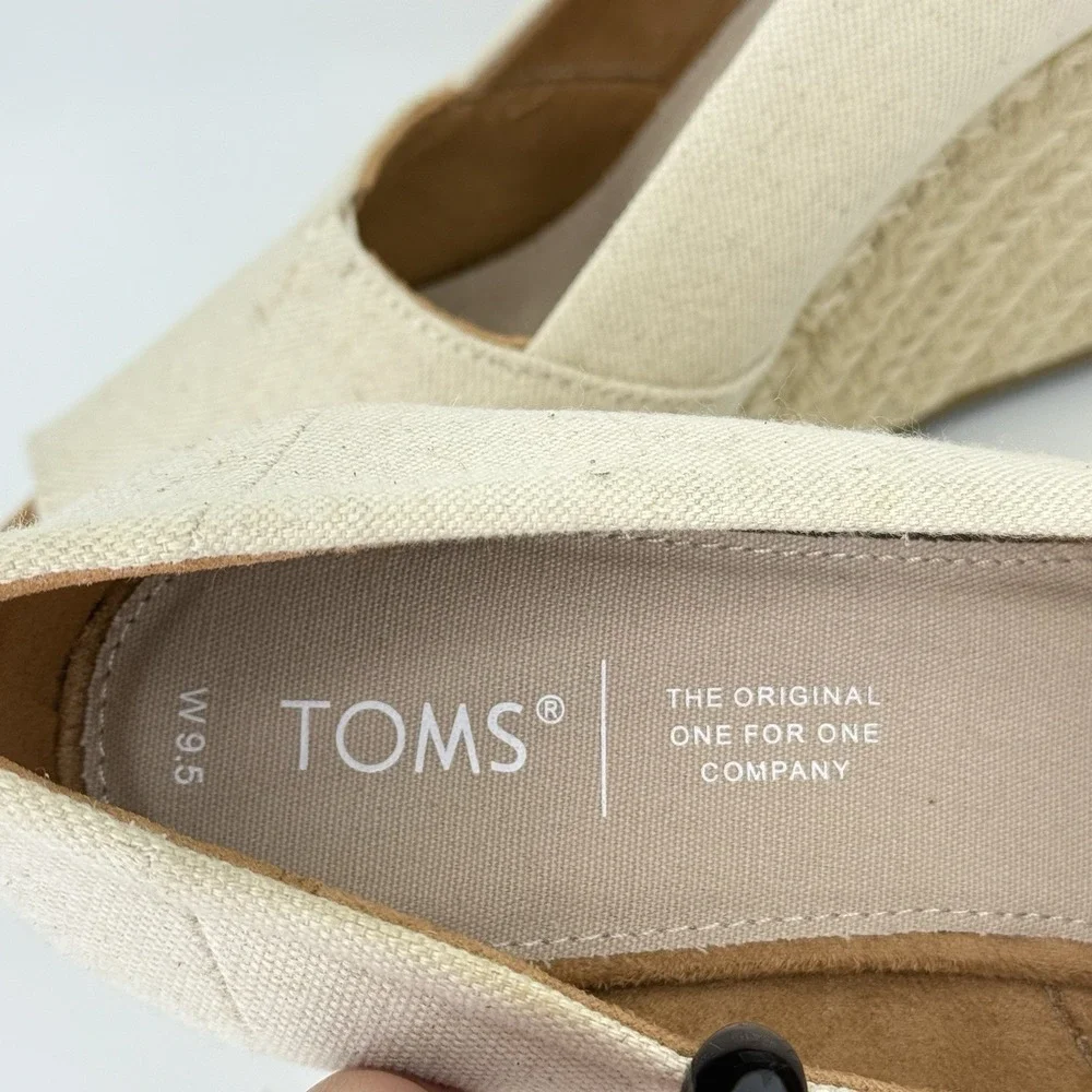 TOMS Canvas Espadrille Wedge Heels‎ Women's 9.5 Open Toe Natural Jute Sole